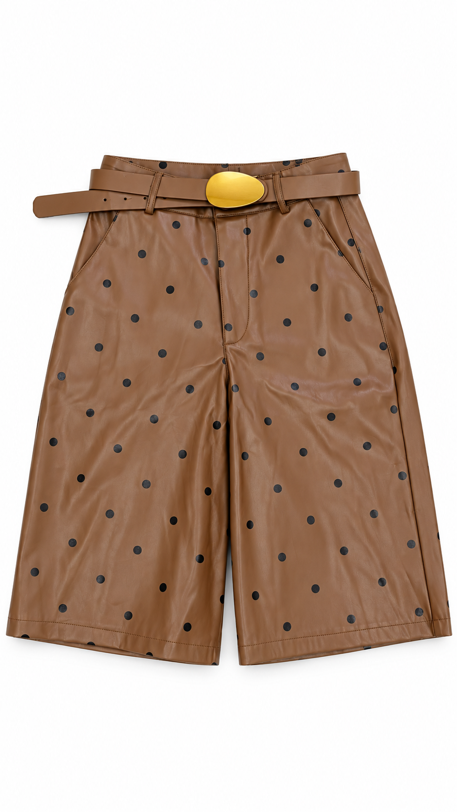 Polka Dot Faux Leather Belted Culottes