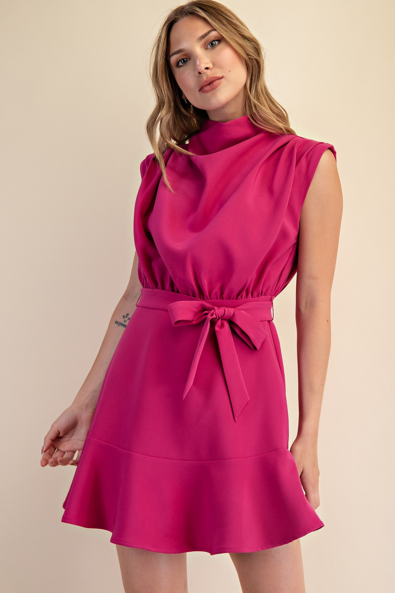 Cowl Neck Sleeveless Mini Dress