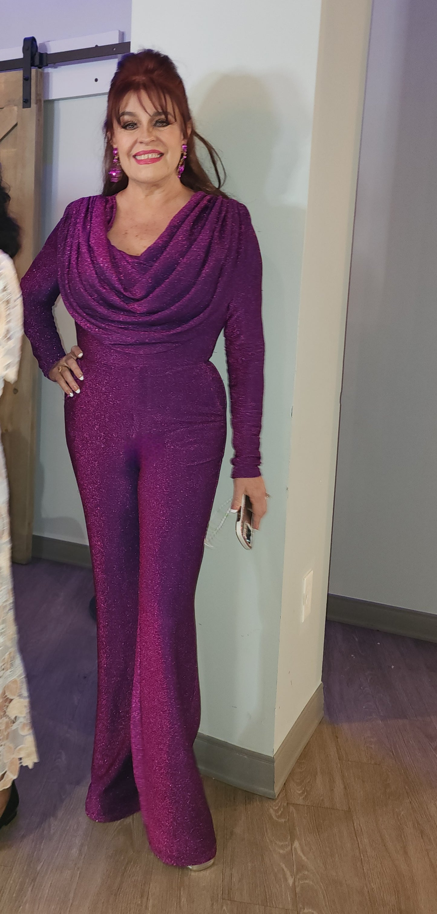 Knit Long Sleeve Cowl Neck Top And Pants Set