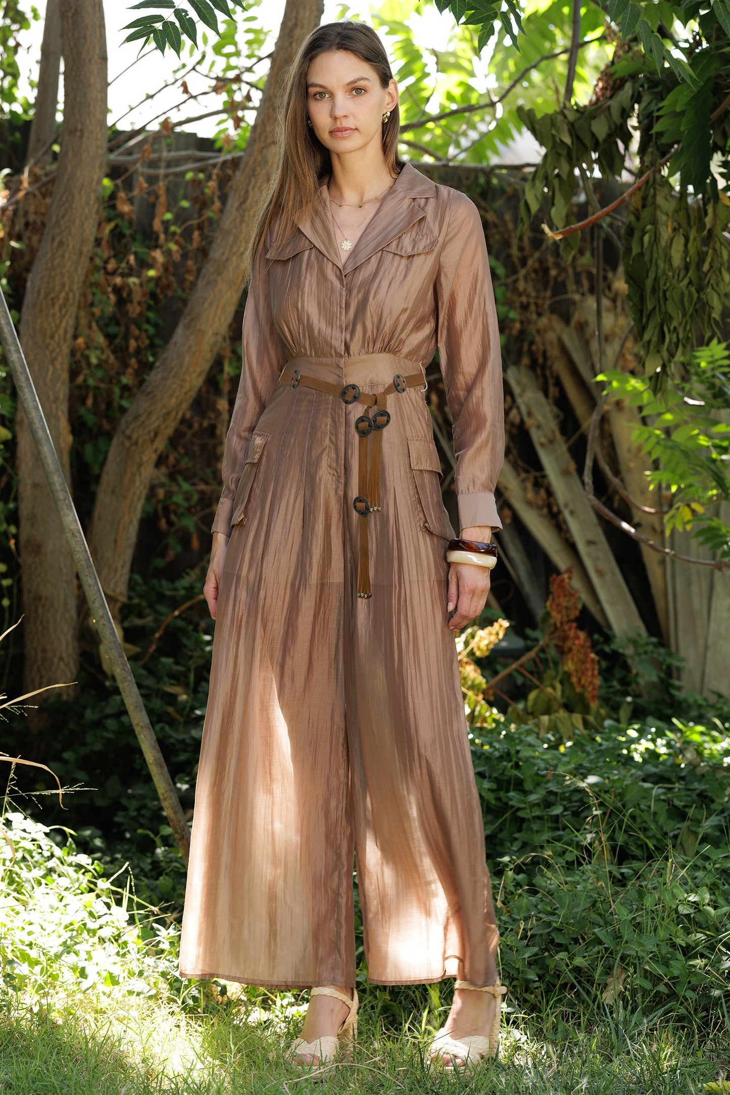 Satin Utility Jumpsuit With A Belt