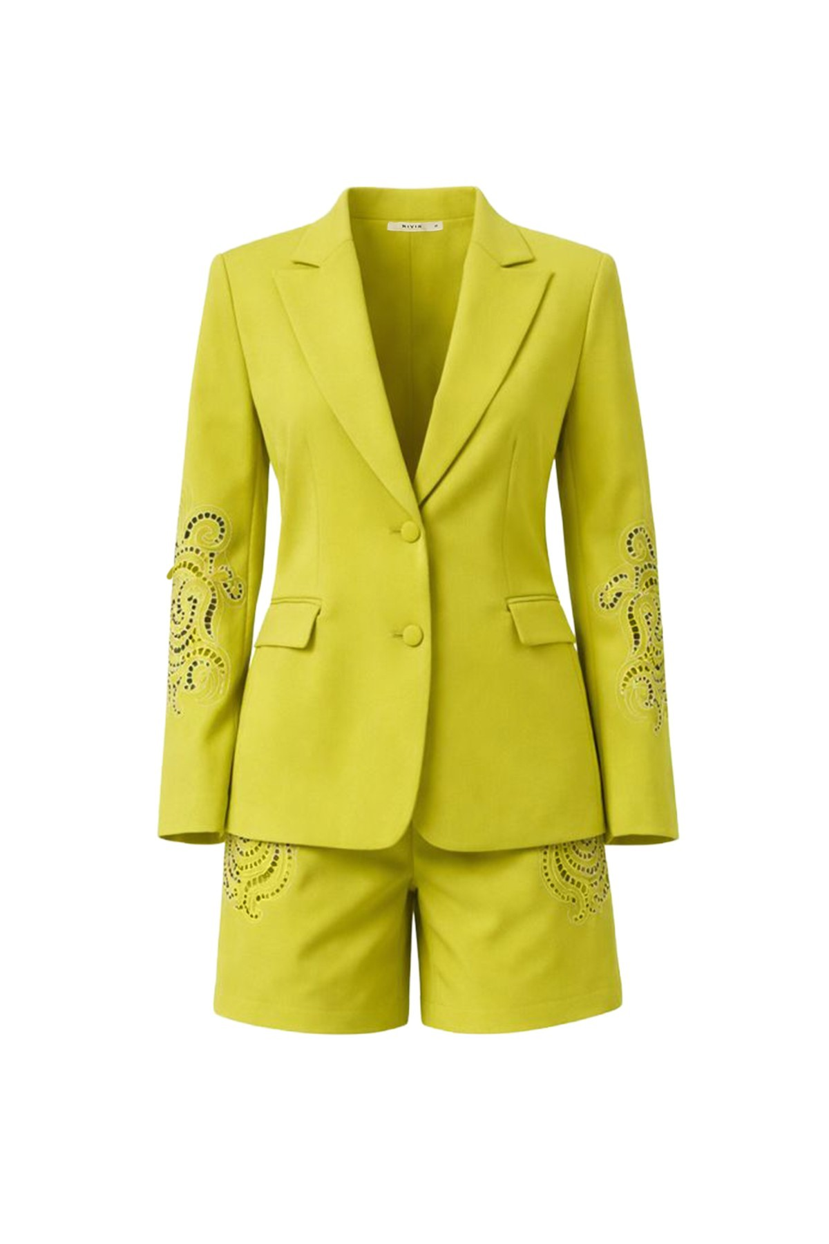 Woven Blazer And Shorts Set Embroidery Cutout