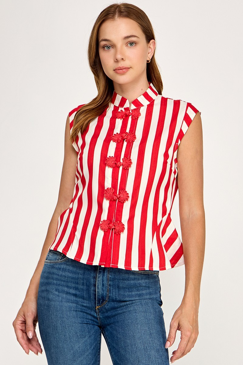 Cap Slv Vertical Pin Stripe Peplum Top