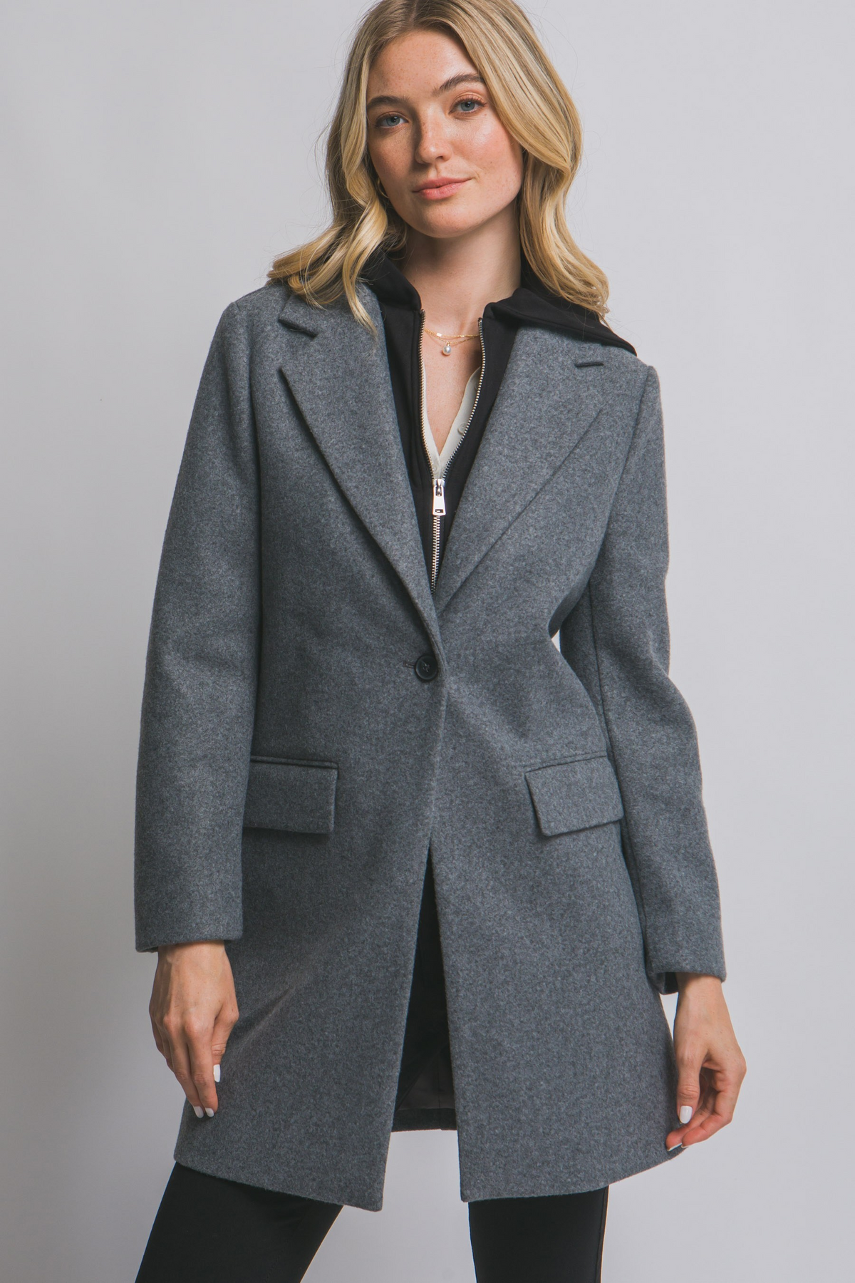 Hooded Contrast Combination Coat