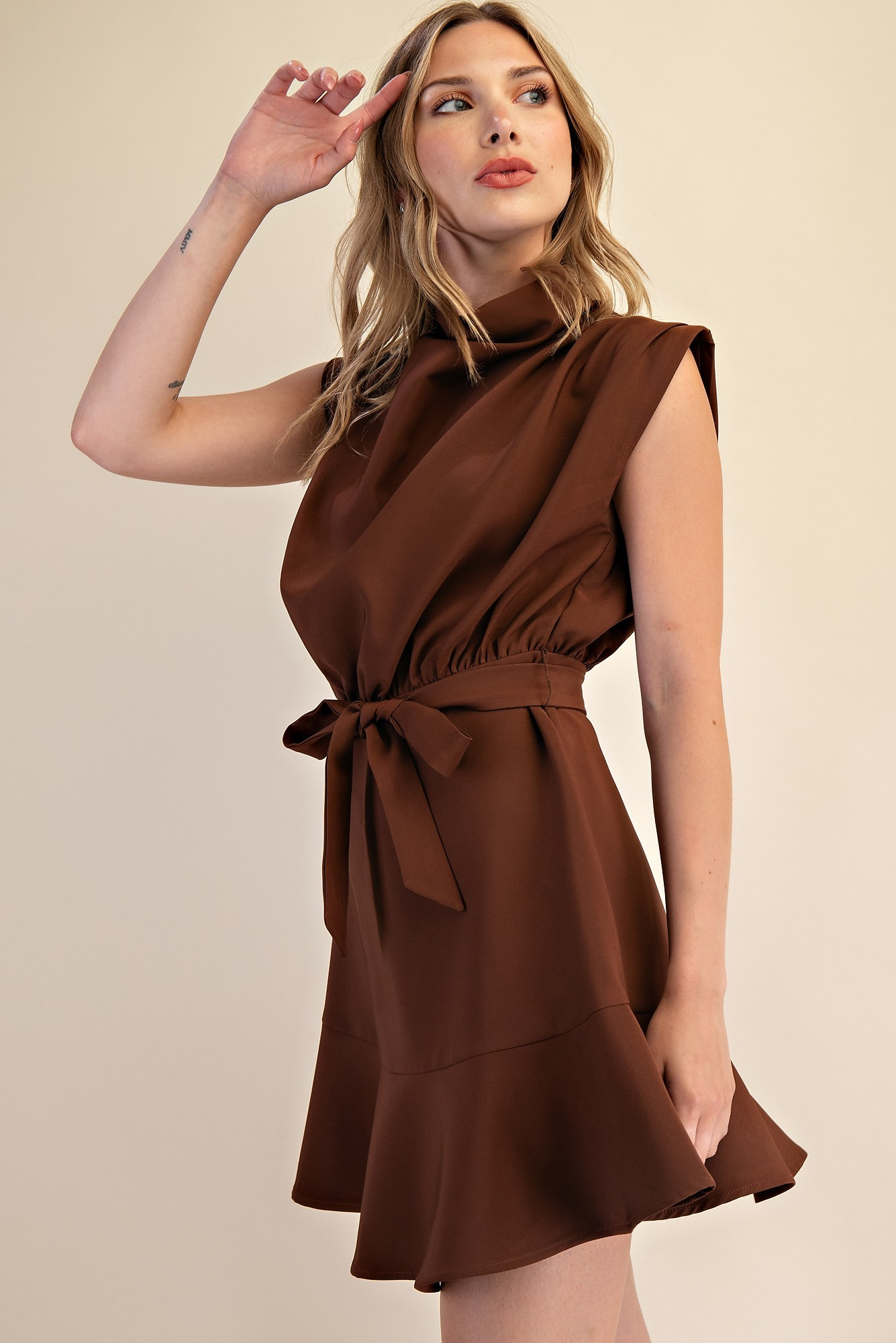 Cowl Neck Sleeveless Mini Dress