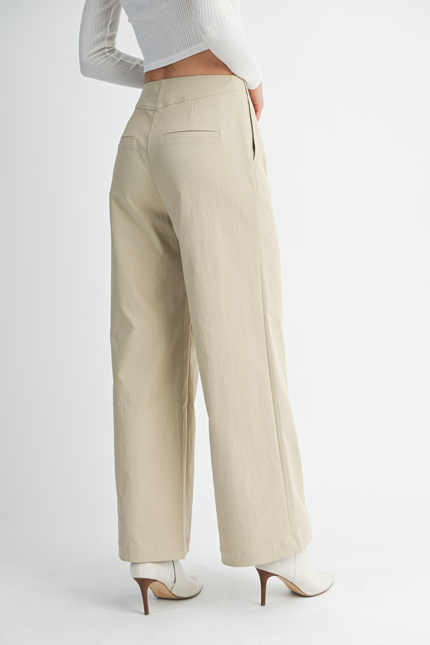 Front Button Detail Wide Leg Pants