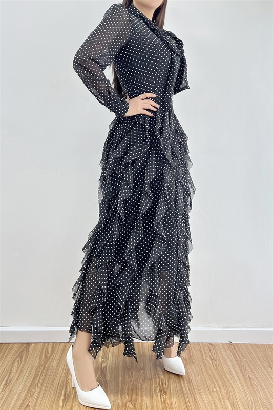 Polka Dot Ruffle Maxi Dress
