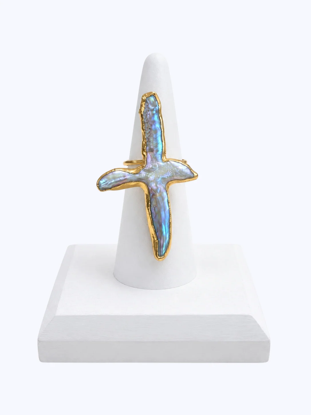 Cross mother-of-pearl ring with a 14K gold