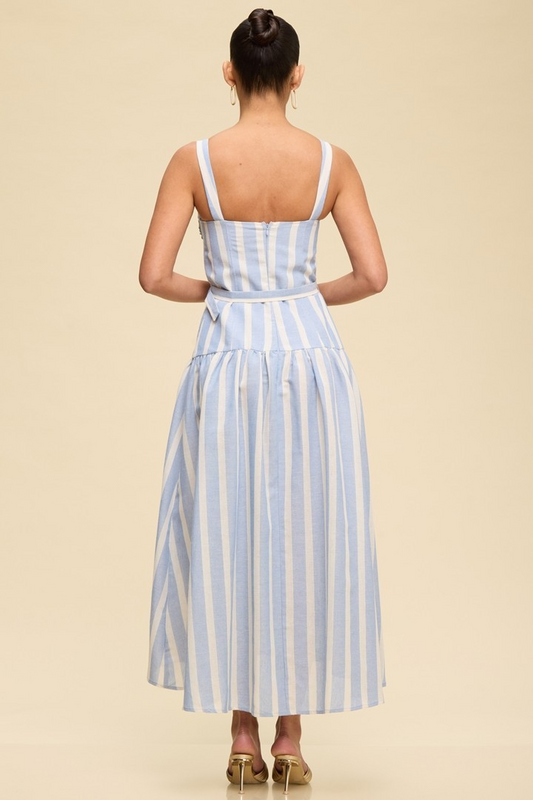 Linen Stripe Midi Belted Dress