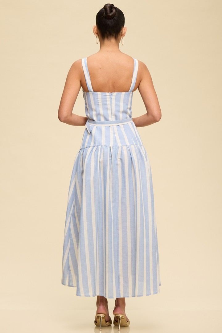Linen Stripe Midi Belted Dress