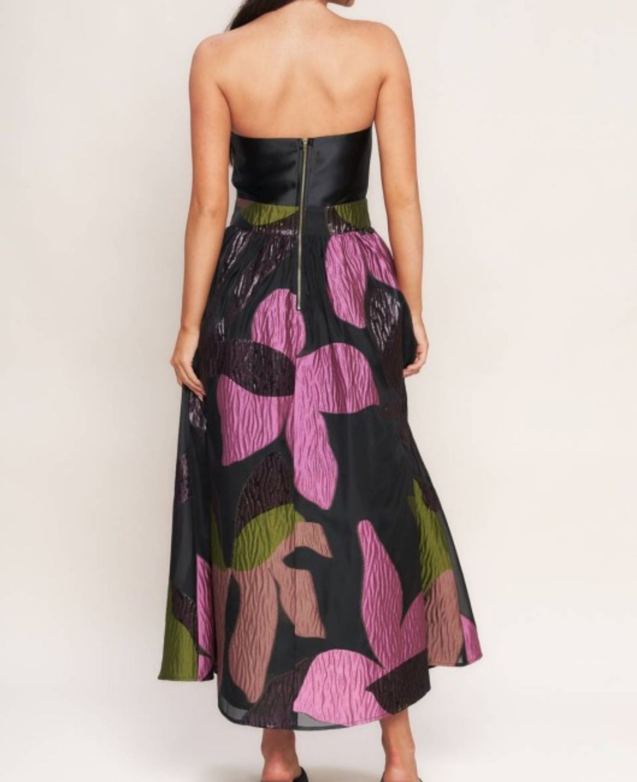 OFF SHOULDER BLACK FLORAL MIDI DRESS