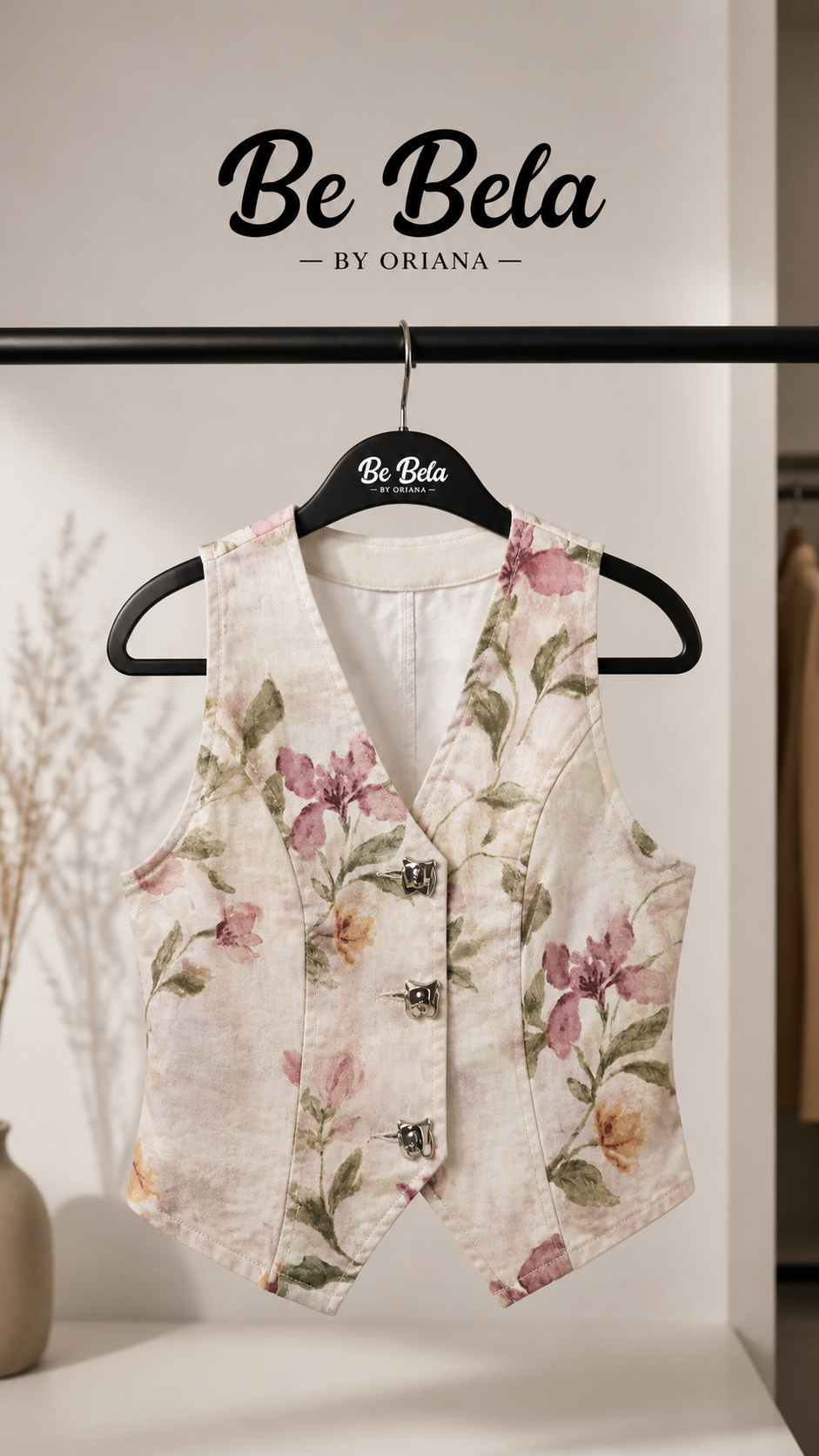 Flower print vest & skort set
