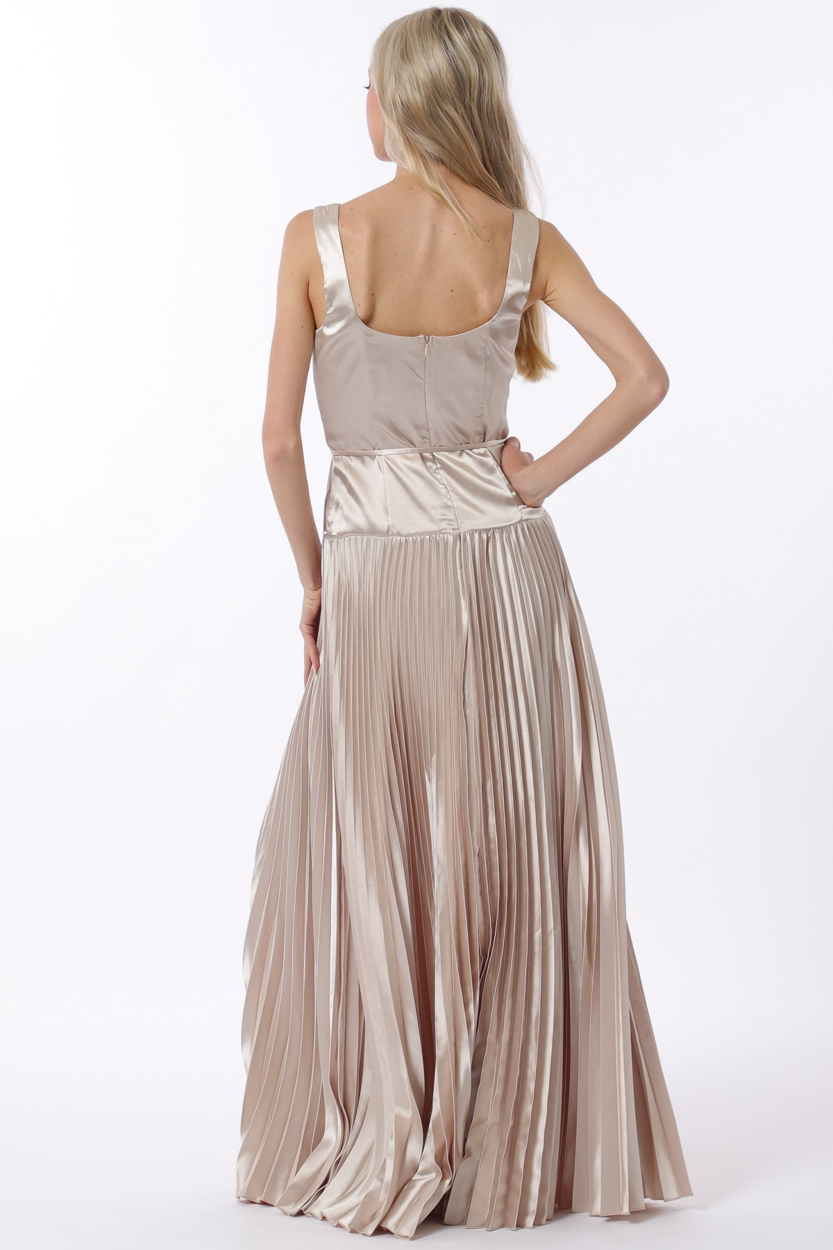 Sleeveless Tie Front Waisted Pleat Maxi Dress