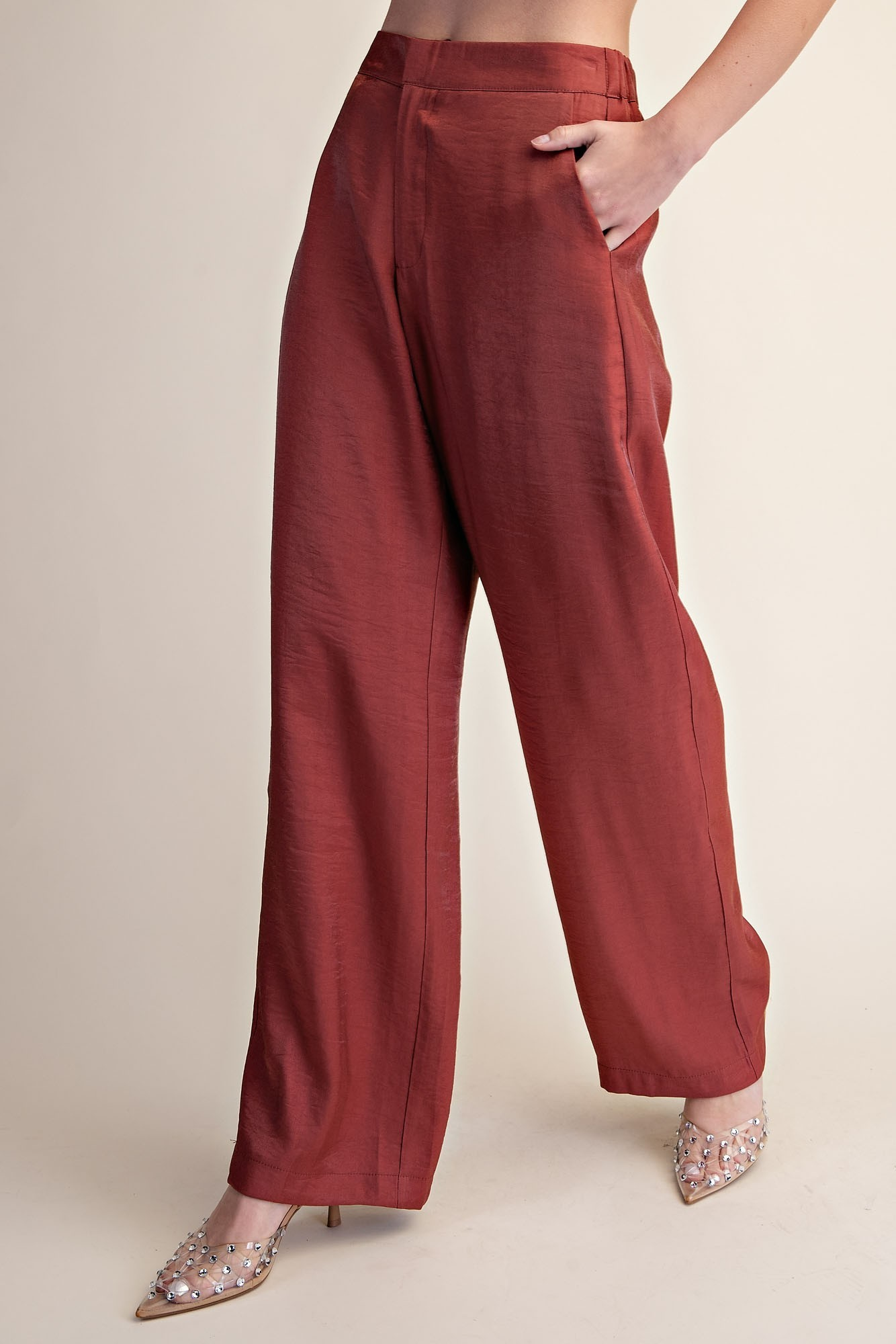 Mock Neck Balloon Top and High Waisted Flowy Pants