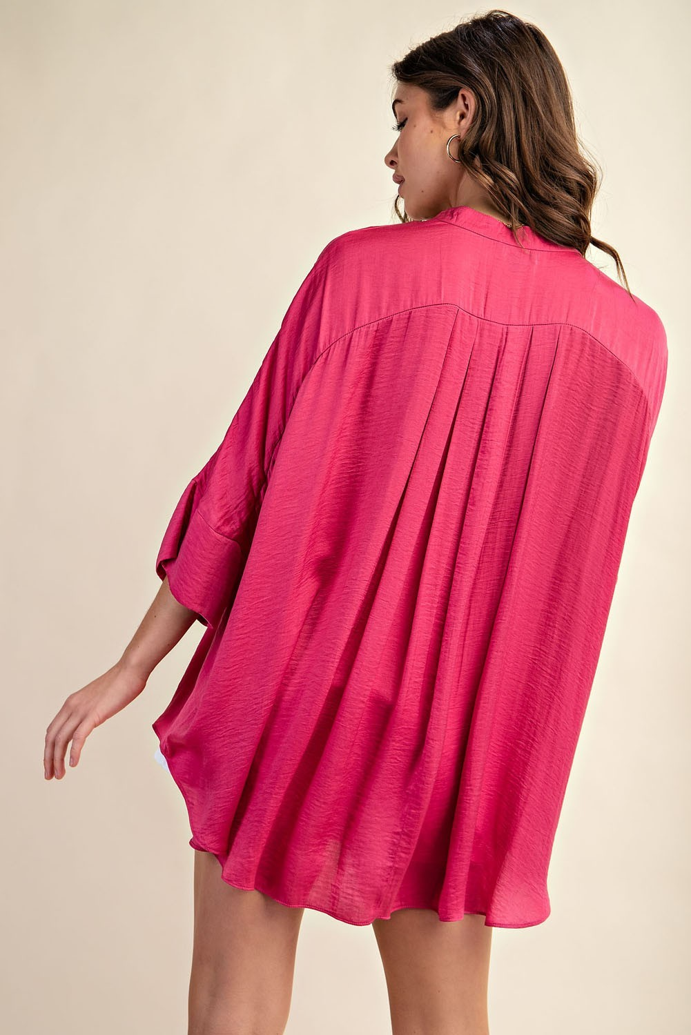 Washed Satin Button Down Loose Fit Top