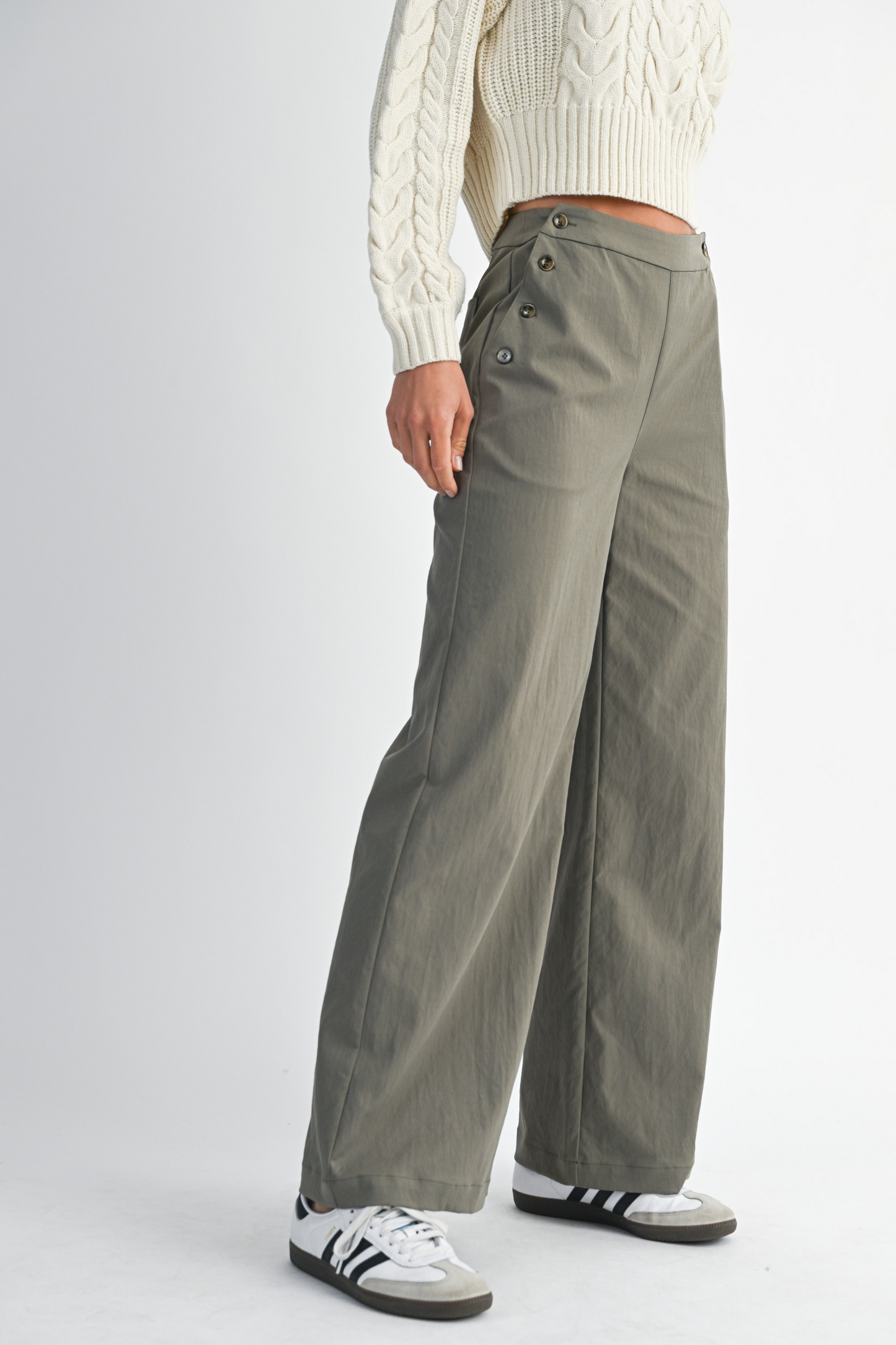 Side Button Detail Pants With Back Pockets