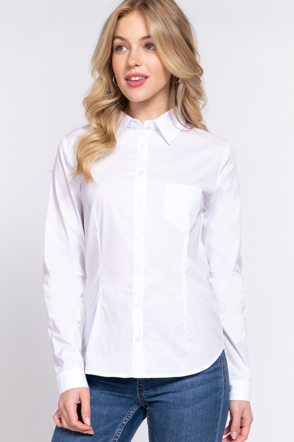 Long Sleeve Button Down Stretch Poplin Shirt