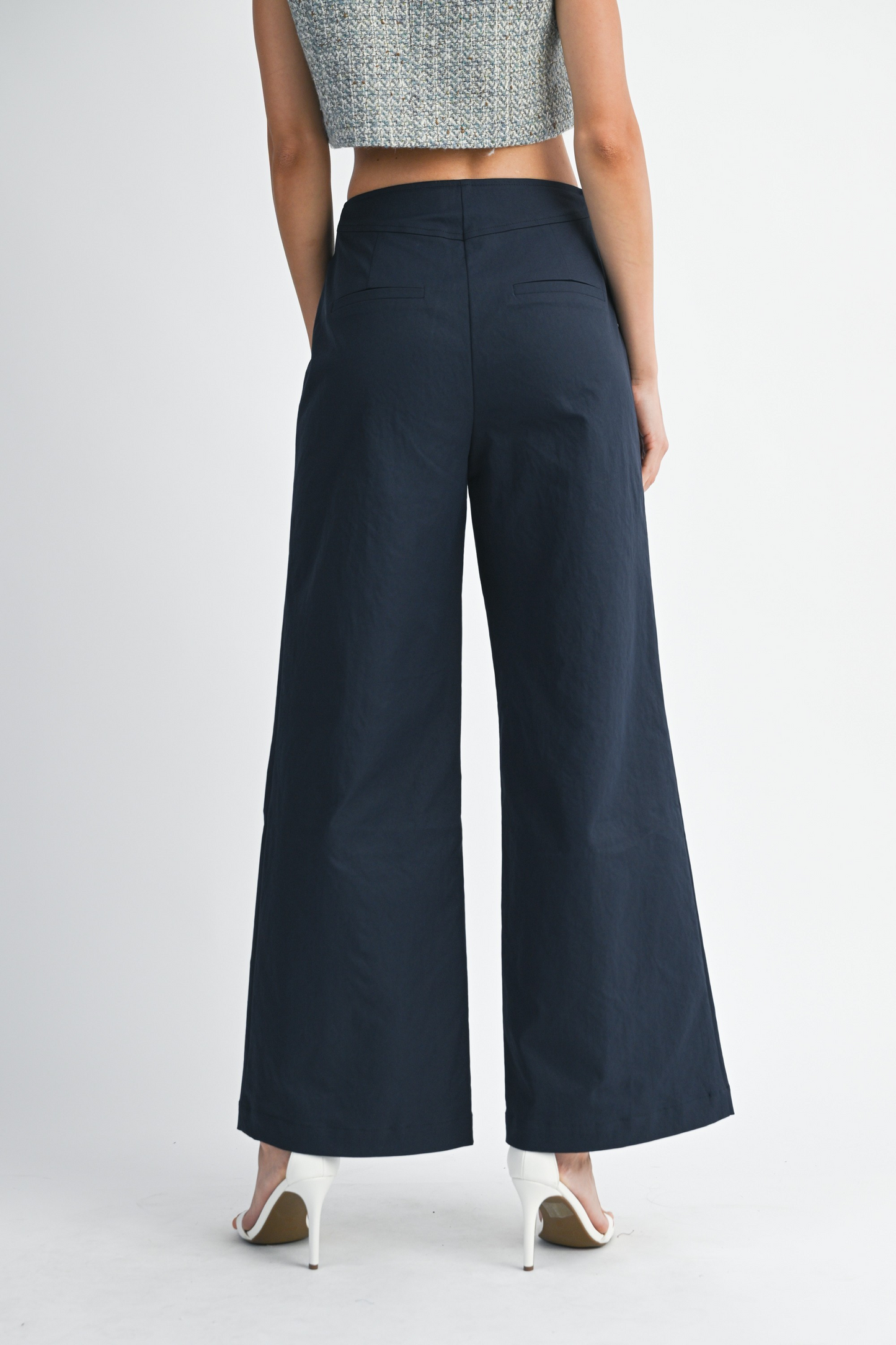 Front Button Detail Wide Leg Pants