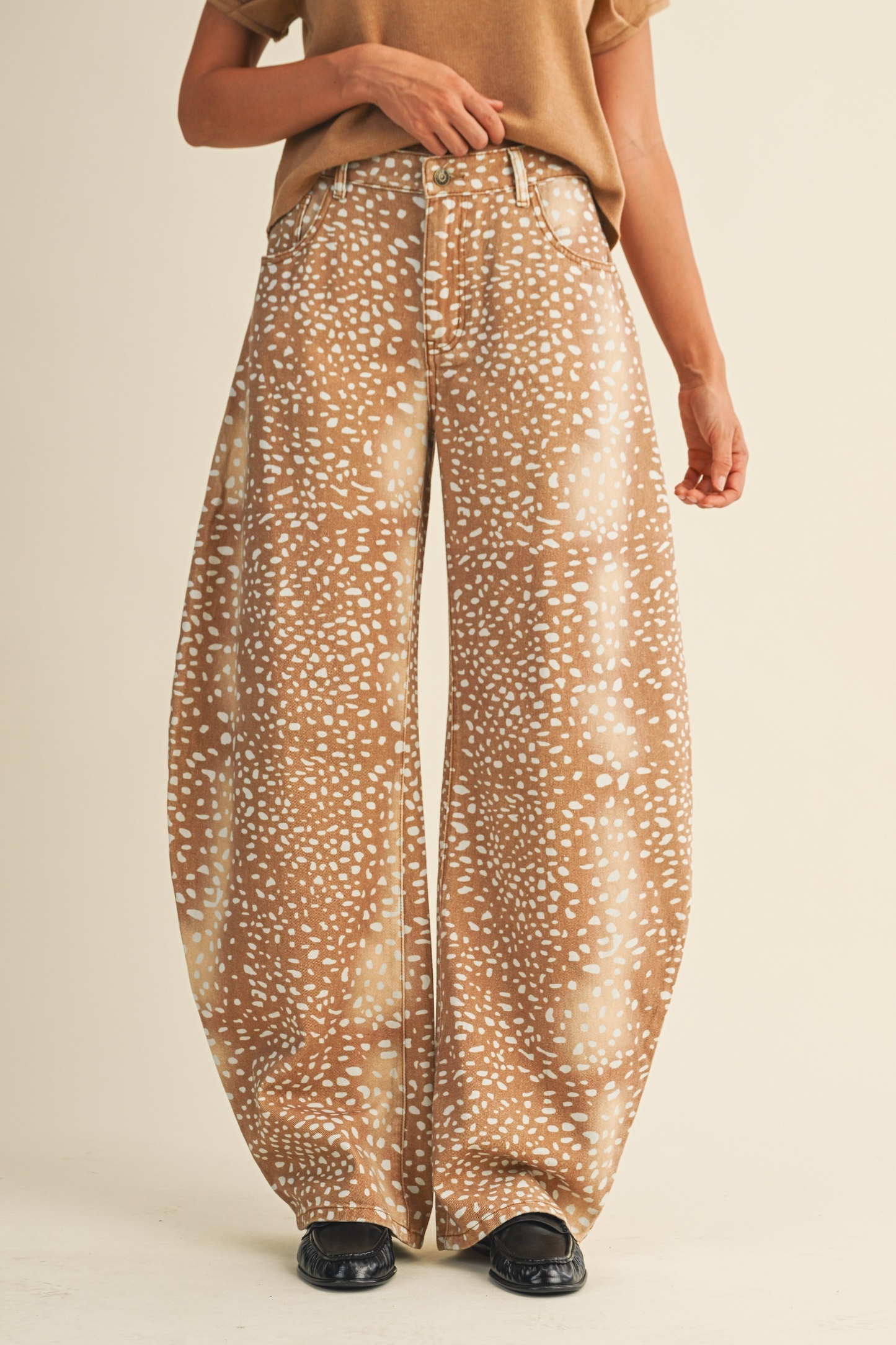 Deer Print Loose Fit Barrel Denim Jeans