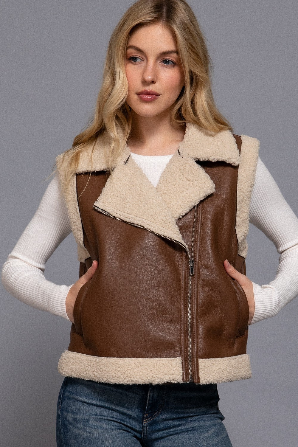 Faux Leather Inner Fur Vest