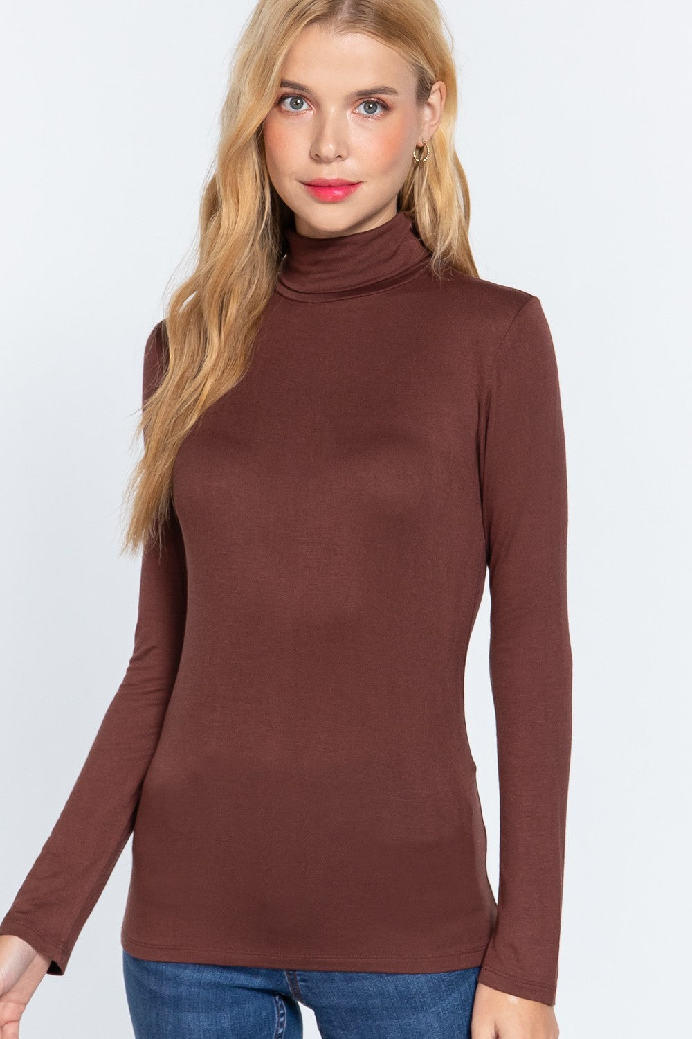 Long Sleeve Turtle Neck Rayon Jersey Spandex Top