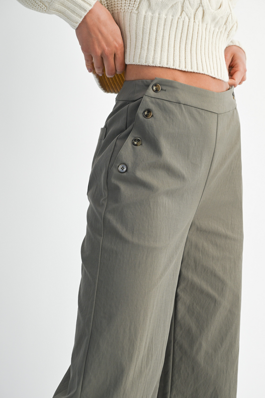 Side Button Detail Pants With Back Pockets