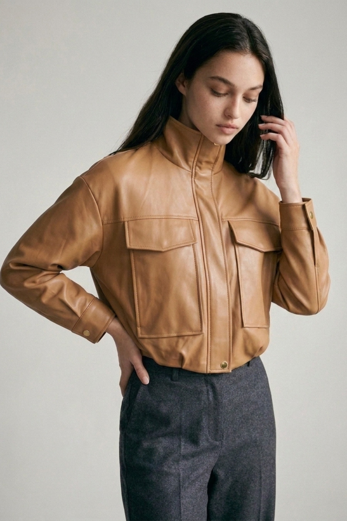 Faux Leather Bomber Jacket