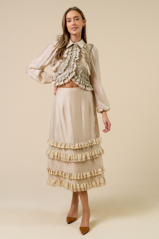 Ruffled Button-down Cropped Set