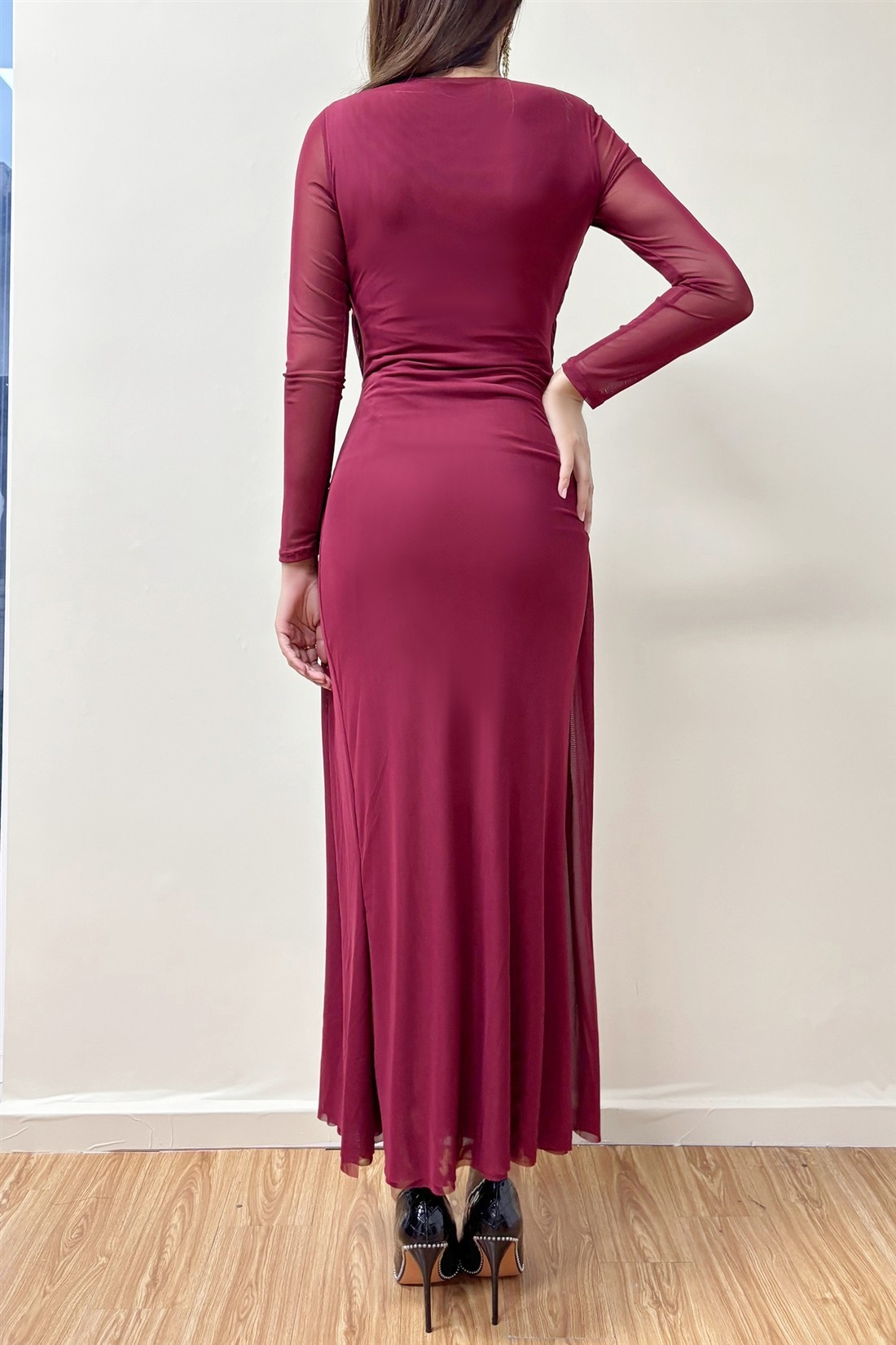 Pleated Crisscross Long Sleeve Dress