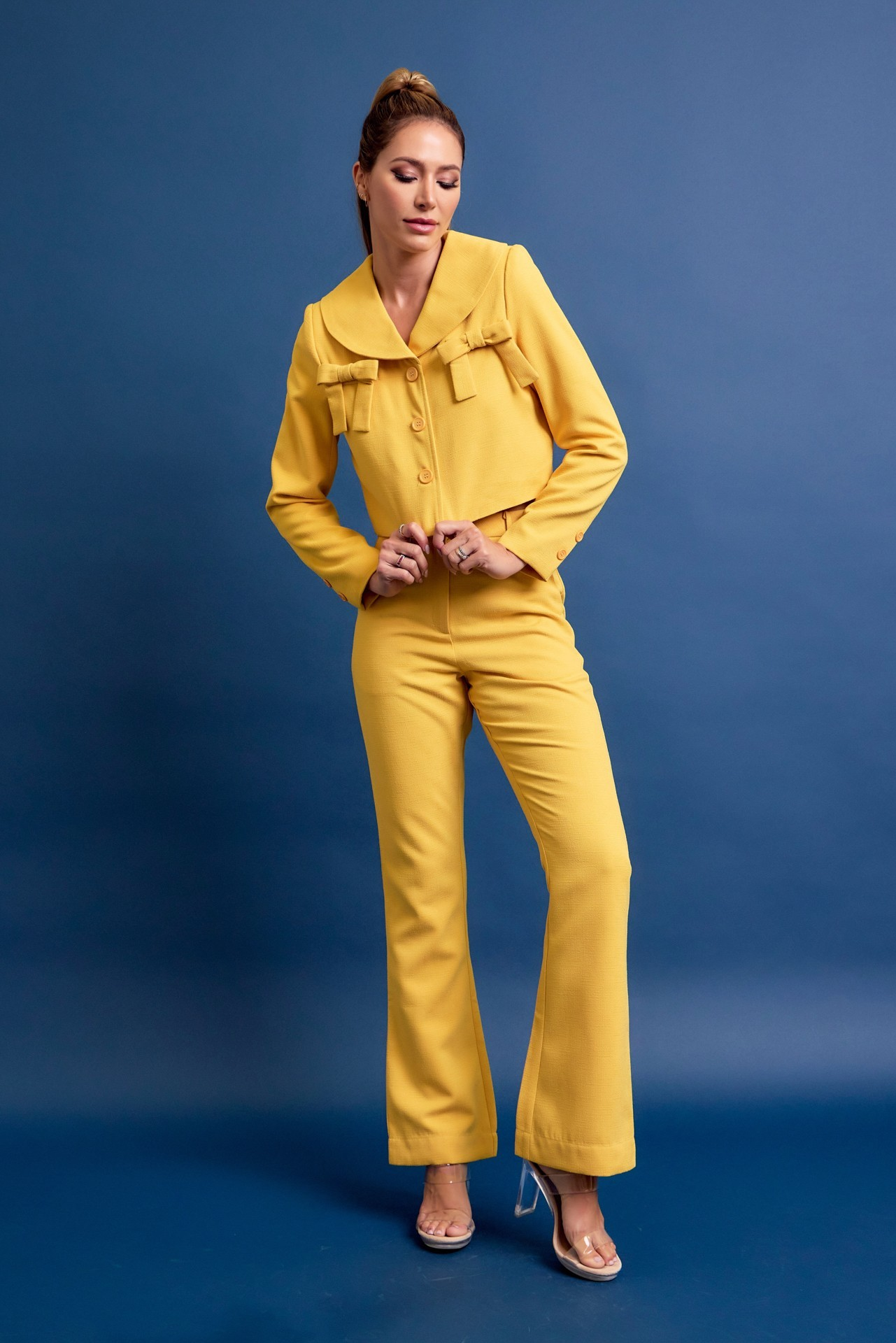 Tweed Jacket With Ribbon And Pants Set