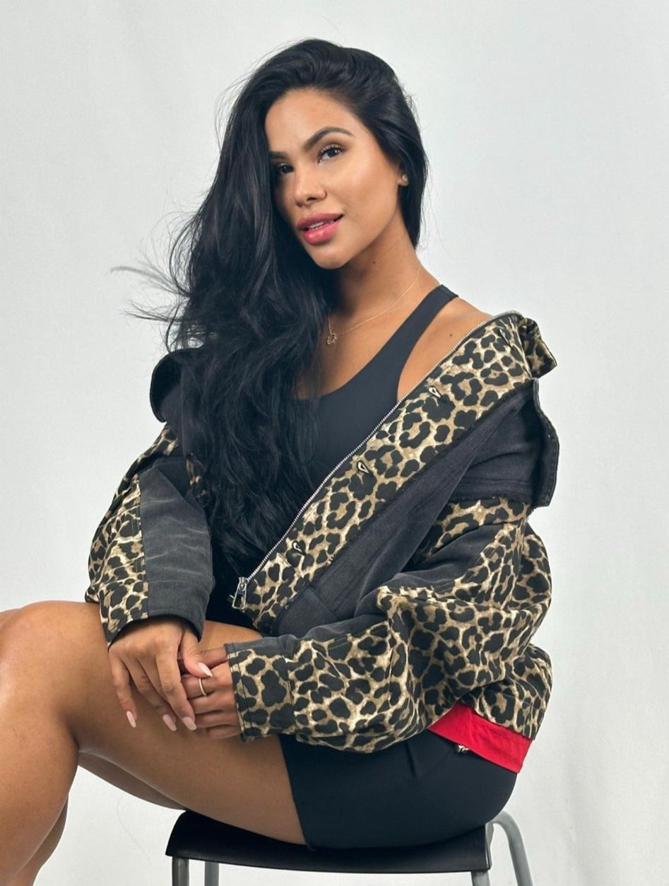 Animal Print & Charcoal Denim Jacket