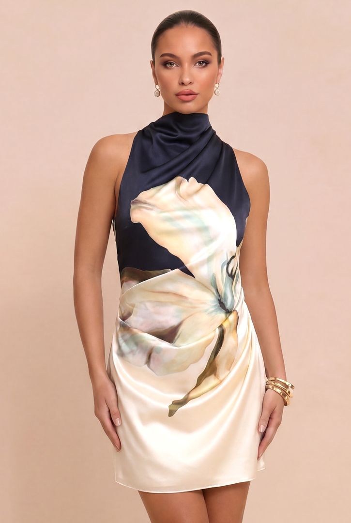 FLOWERS HALTER DRESS