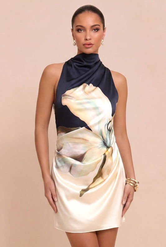 FLOWERS HALTER DRESS