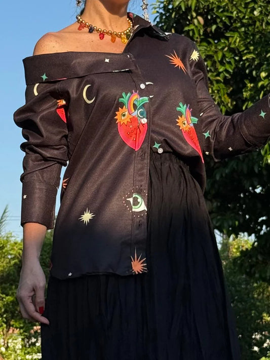 Asymmetrical Shirt Bohemian Hearts