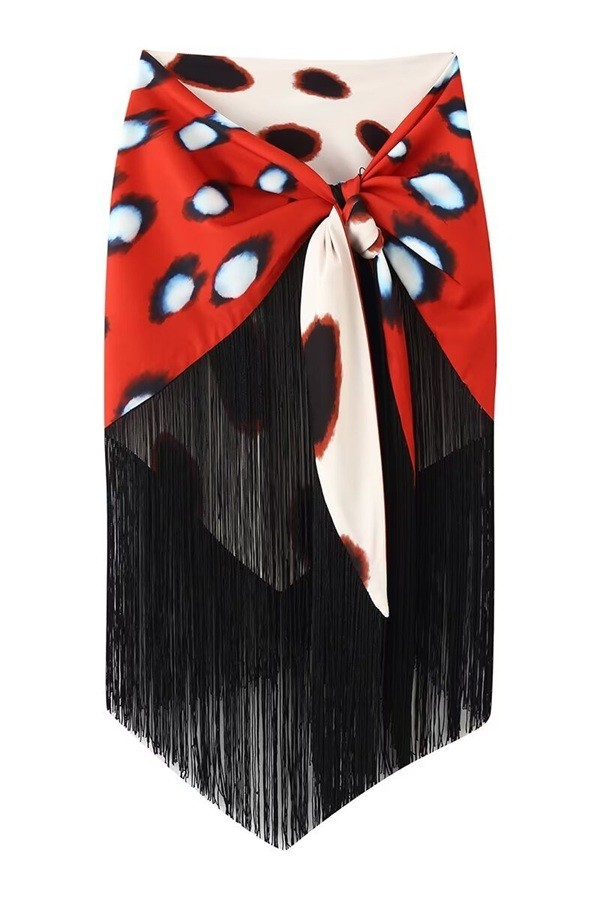 Polka Dot Fringe Wrap Skirt DOBLE