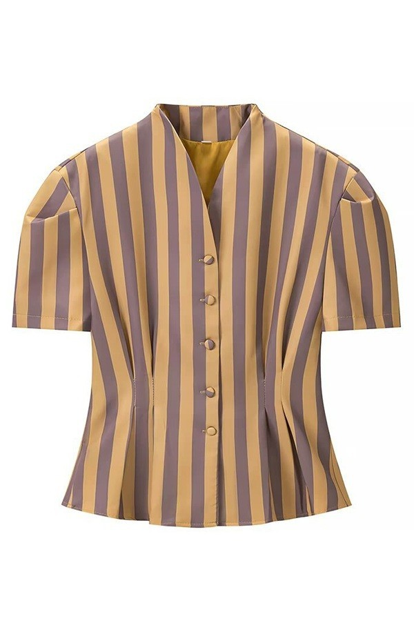 Striped V-neck Blouse And Pants Set