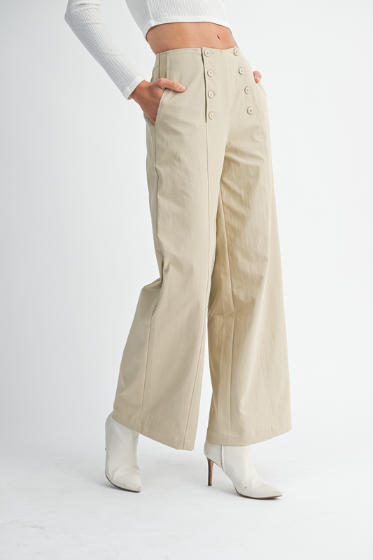 Front Button Detail Wide Leg Pants