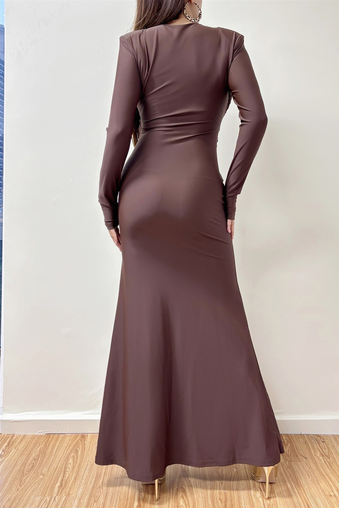 Draped Long Sleeve Maxi Dress