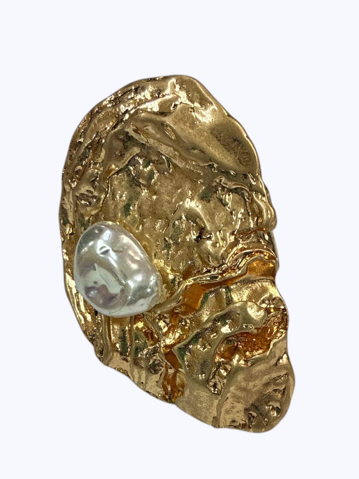 Hammered Organic Pearl Accent Ring AJUSTABLE