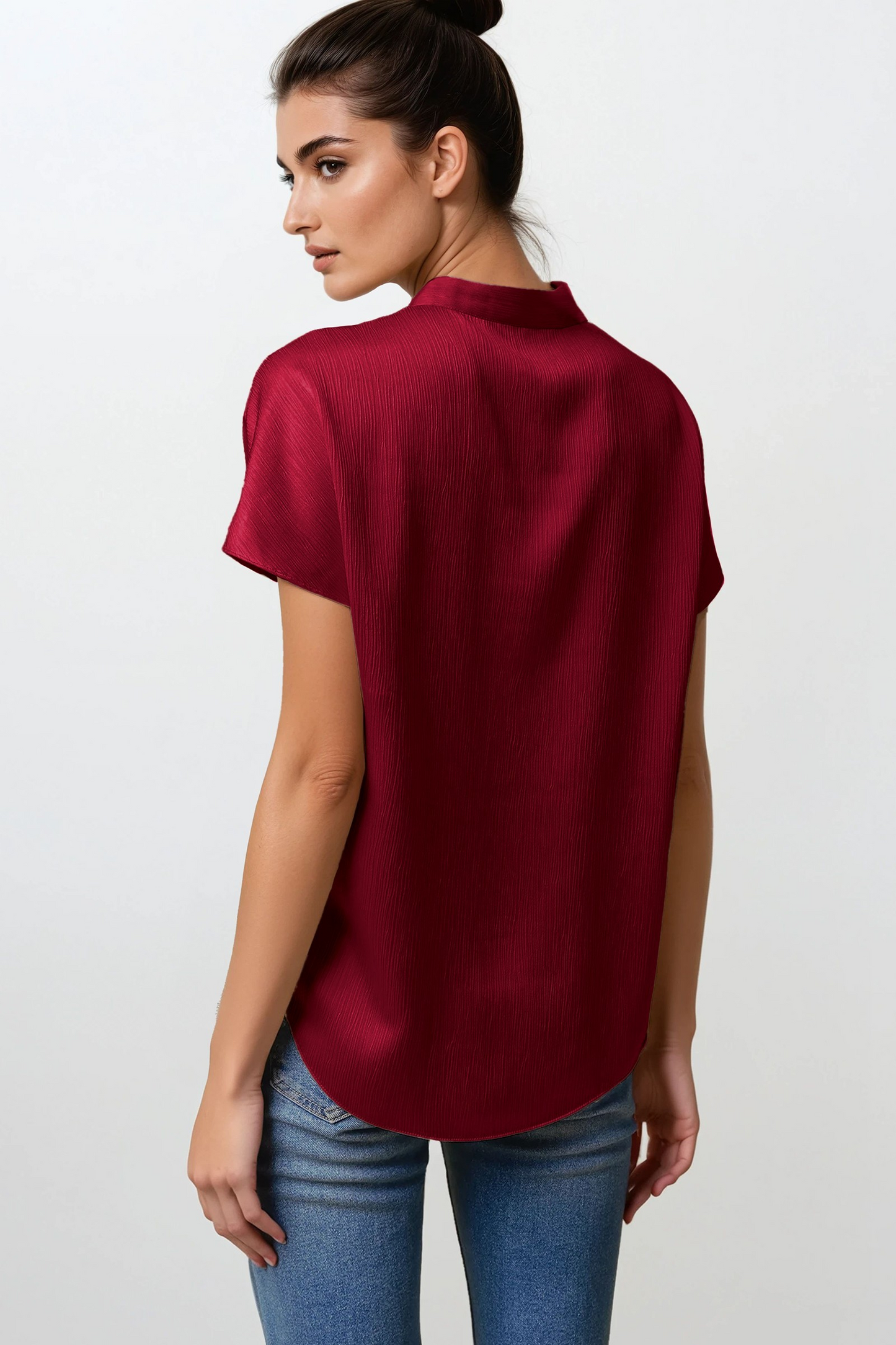 Drop Shoulder Blouse In Crinkle Satin