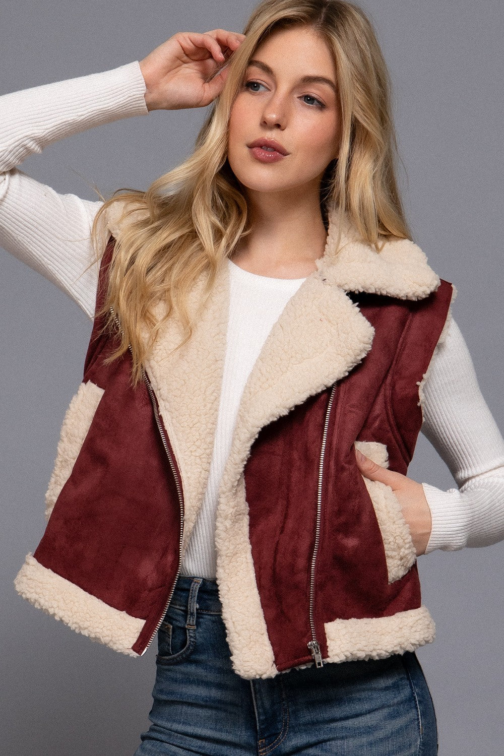 Faux Leather Inner Fur Vest