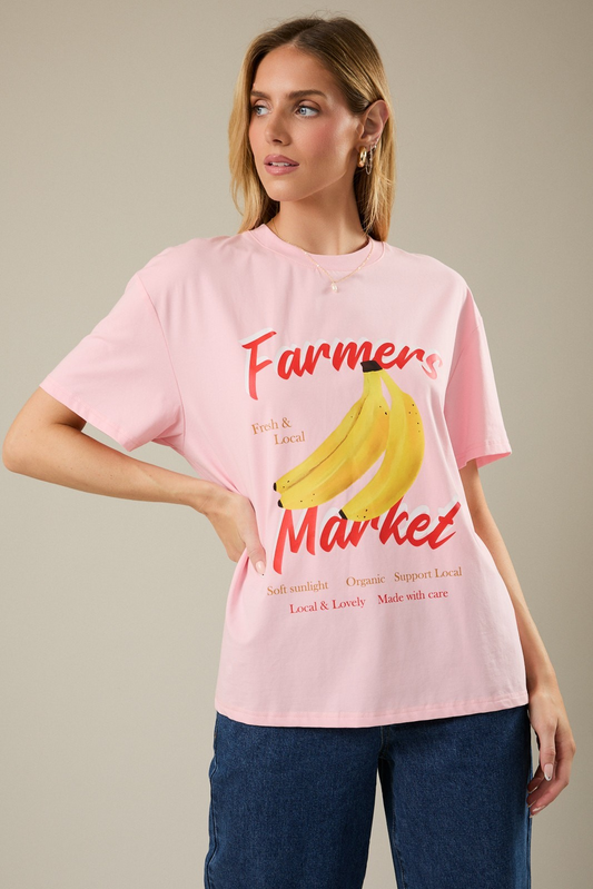Crew Neck Short Sleeve "banana" Graphic T-shirt