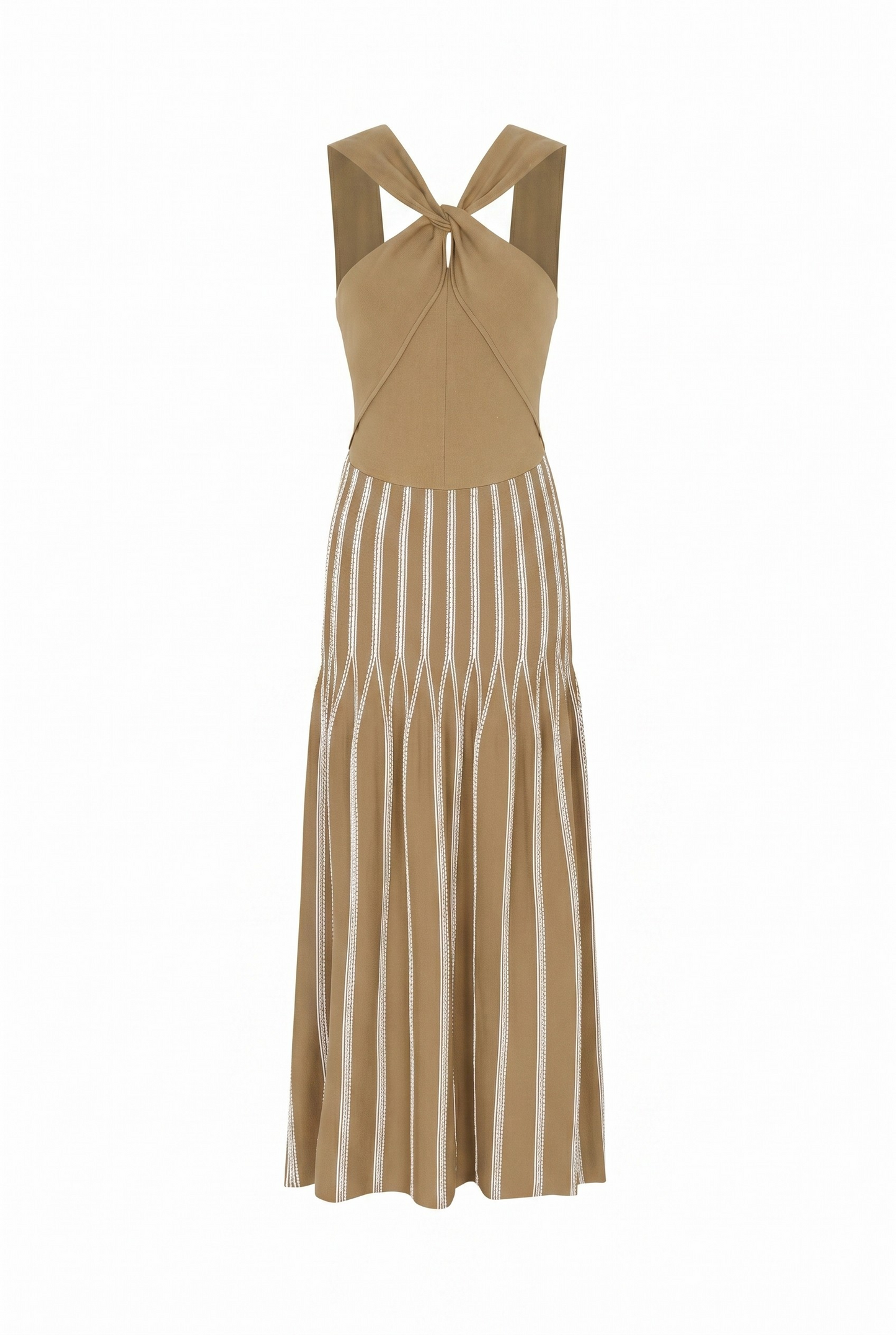 Nadine Knit Stripe Crisscross Halter Midi Dress