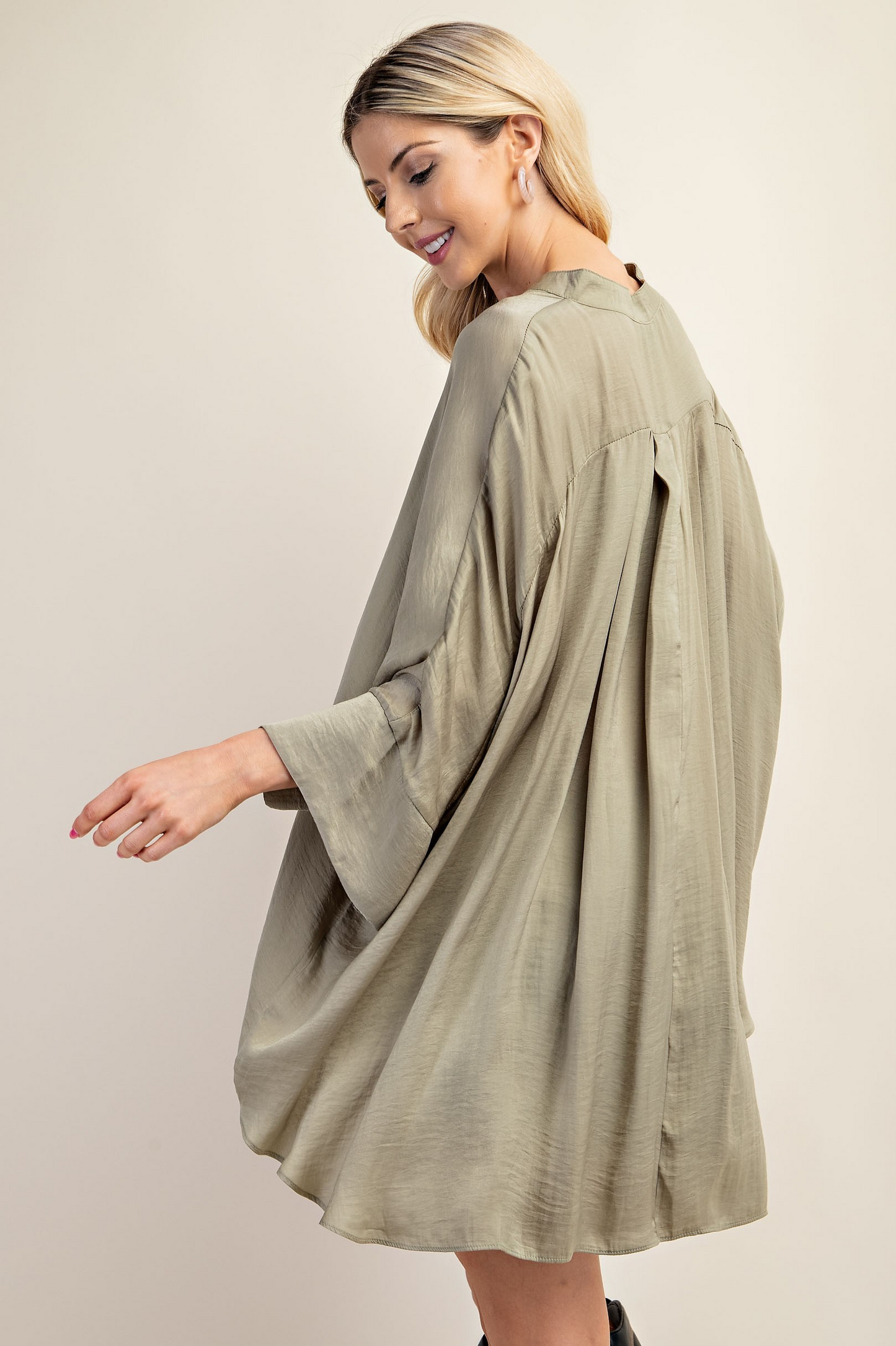 Washed Satin Button Down Loose Fit Top