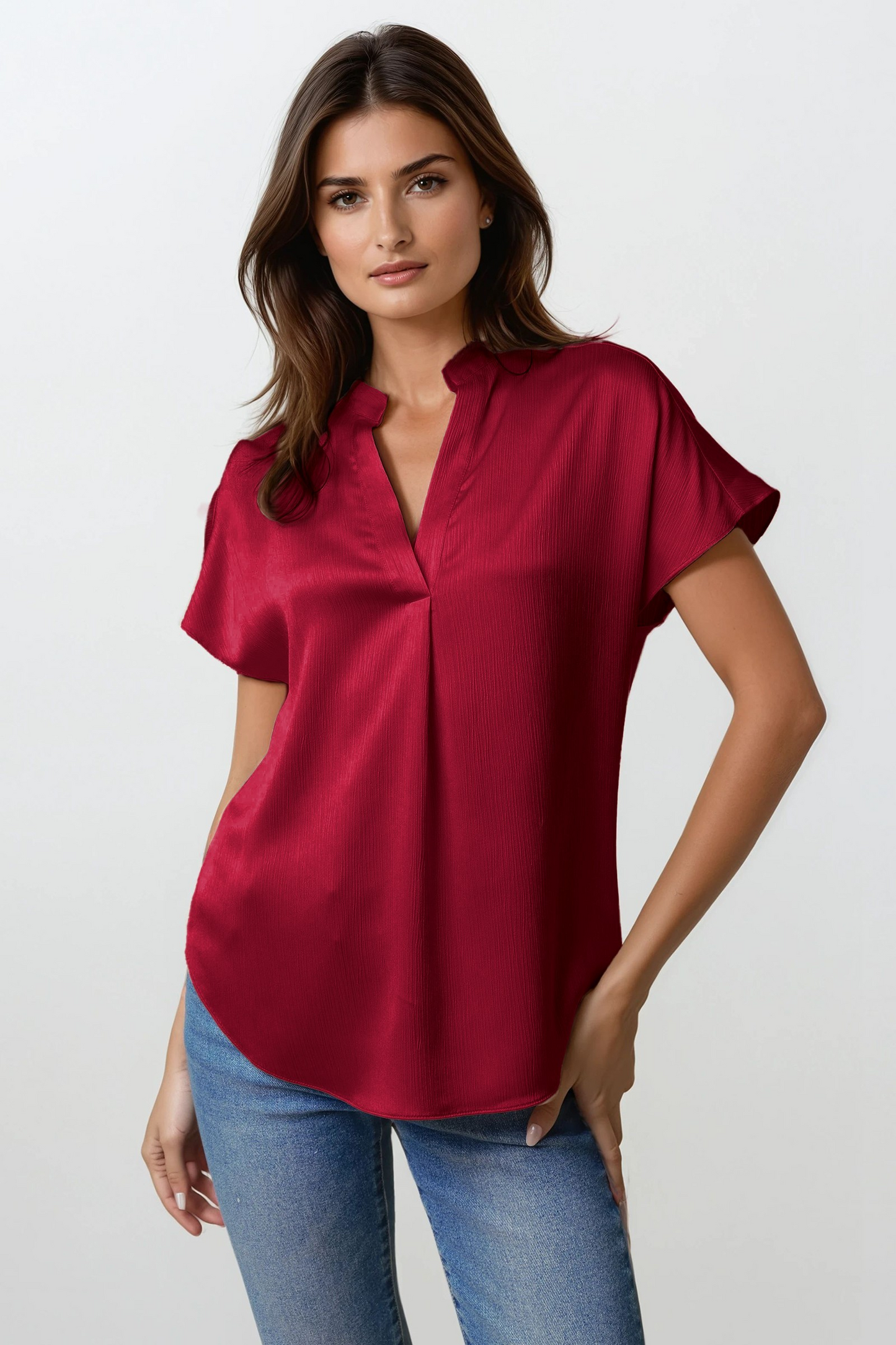 Drop Shoulder Blouse In Crinkle Satin