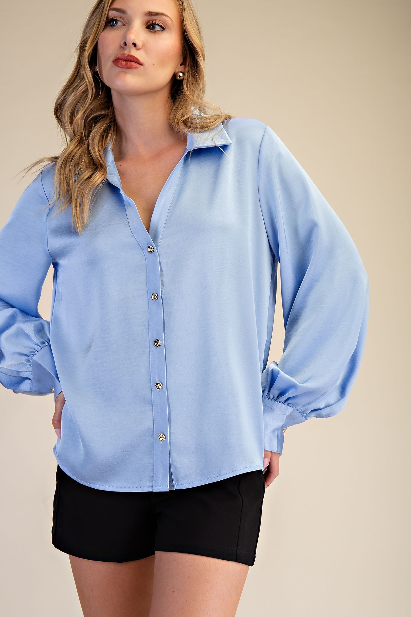 V-neck Collar Neck Button Down Shirt