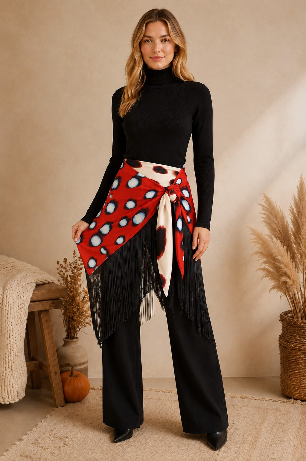 Polka Dot Fringe Wrap Skirt DOBLE