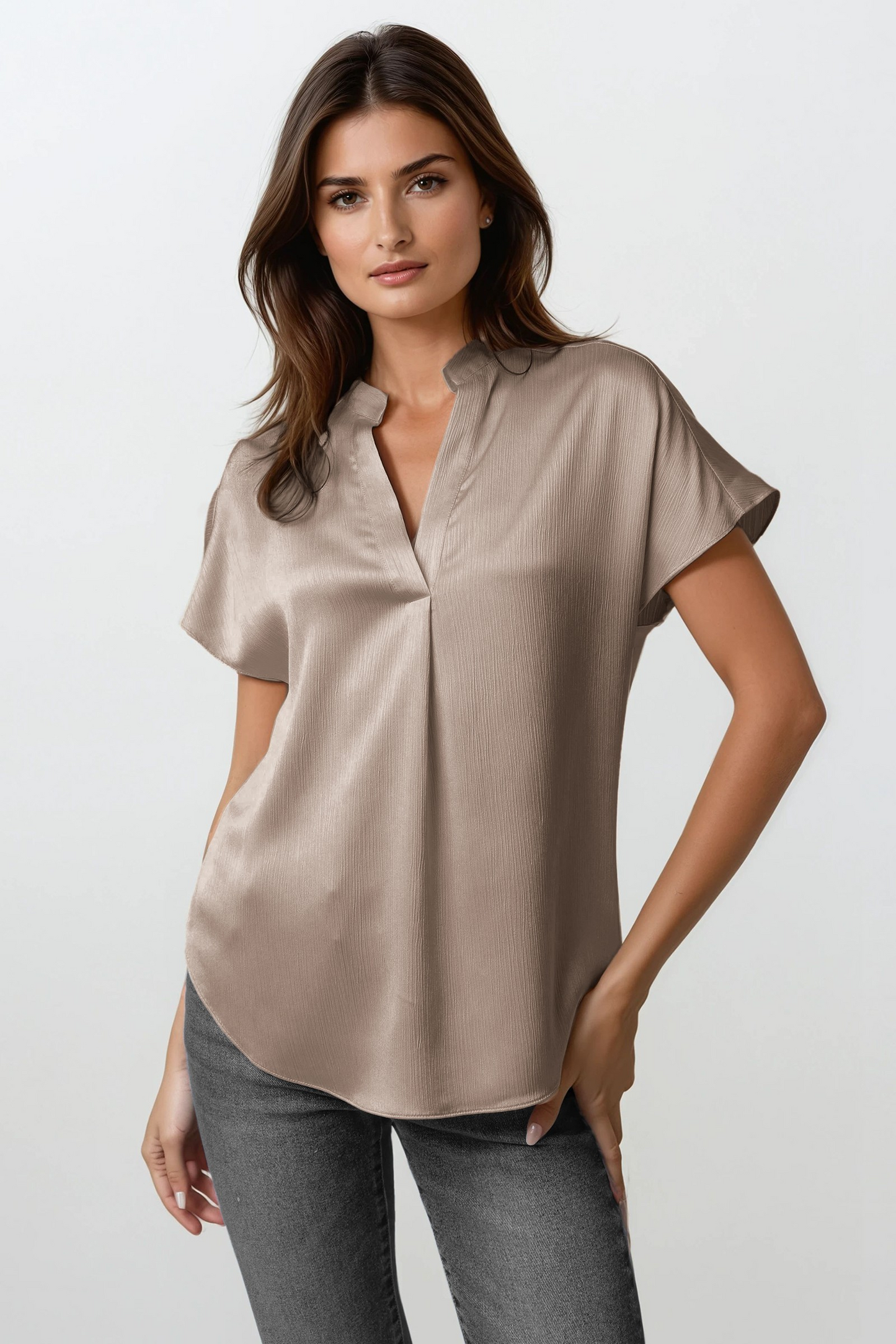 Drop Shoulder Blouse In Crinkle Satin