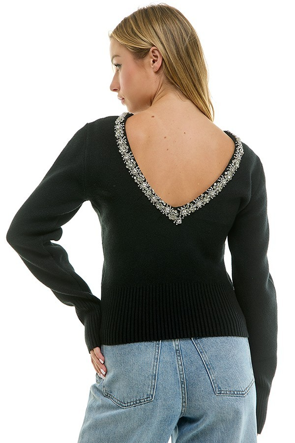 V Neck Embellished Swtr