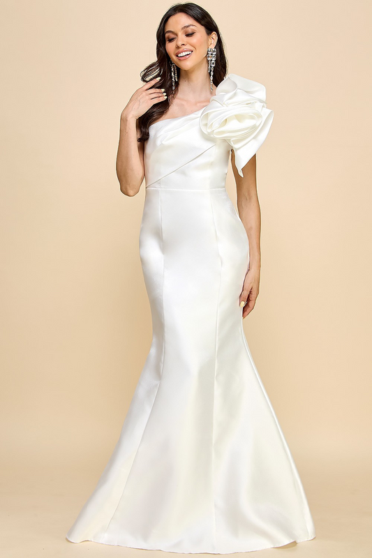 One Shoulder Satin Evening Gown