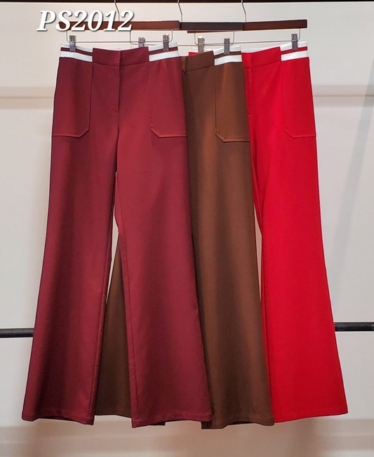 SOLID WAIST TRIM PANTS